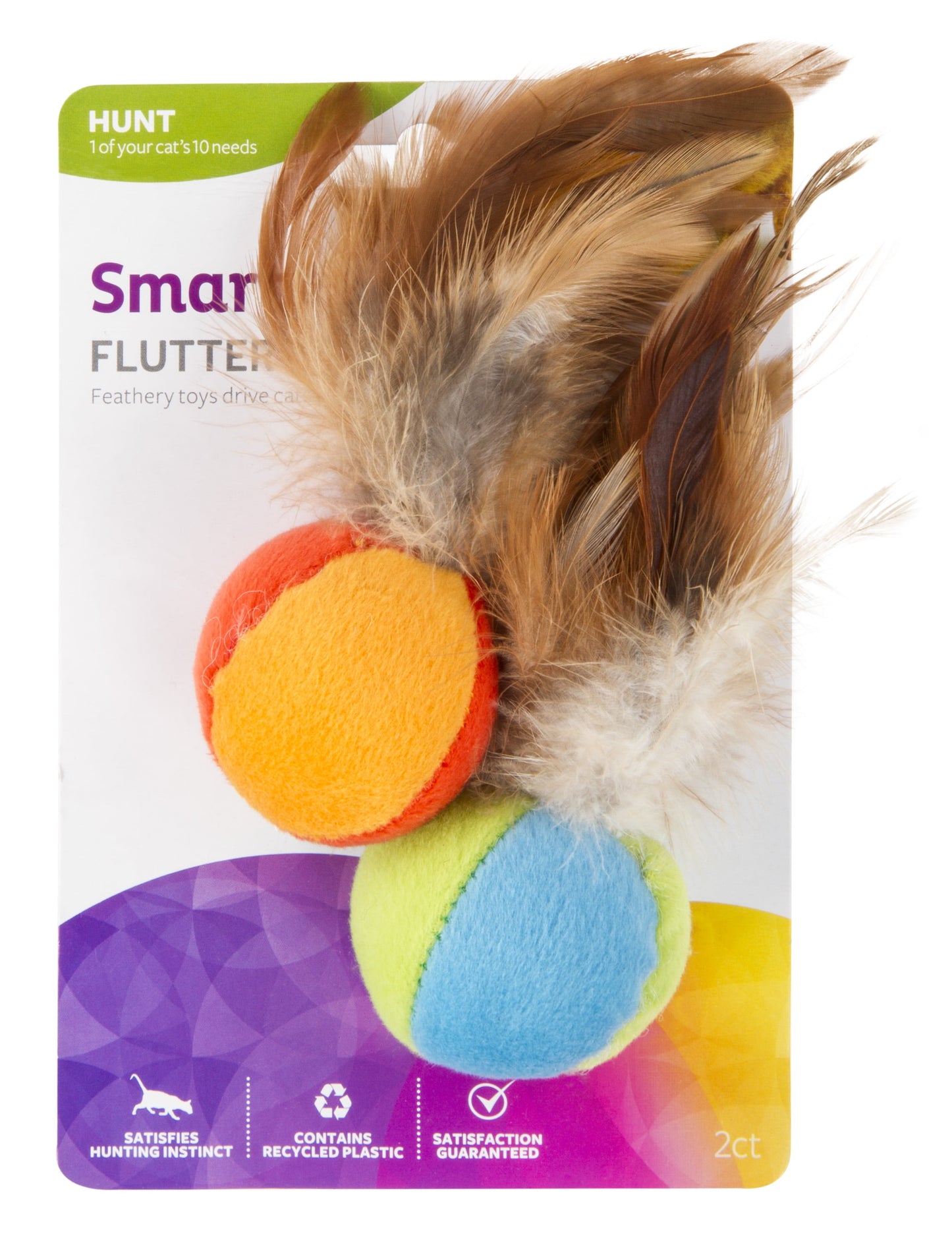 SmartyKat Flutter Ball Cat Toy Feather Ball 2 Pack