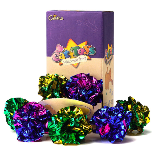Chiwava 24PCS Mylar Balls Shiny Crinkle Cat Toys Ball Kitten Crackle Lightweight Play  1.6" Assorted Color