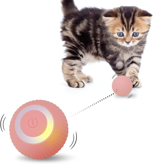 HQX Interactive Cat Toys Ball,Automatic 360° Self-Rotating Rolling Ball Whit USB Rechargeable pet Exercise Chase Toy Ball for Indoor Cat & Dog Playing -Pink